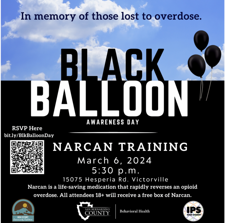 Victorville hosting Narcan training event on Black Balloon Awareness Day to help prevent opioid overdose deaths